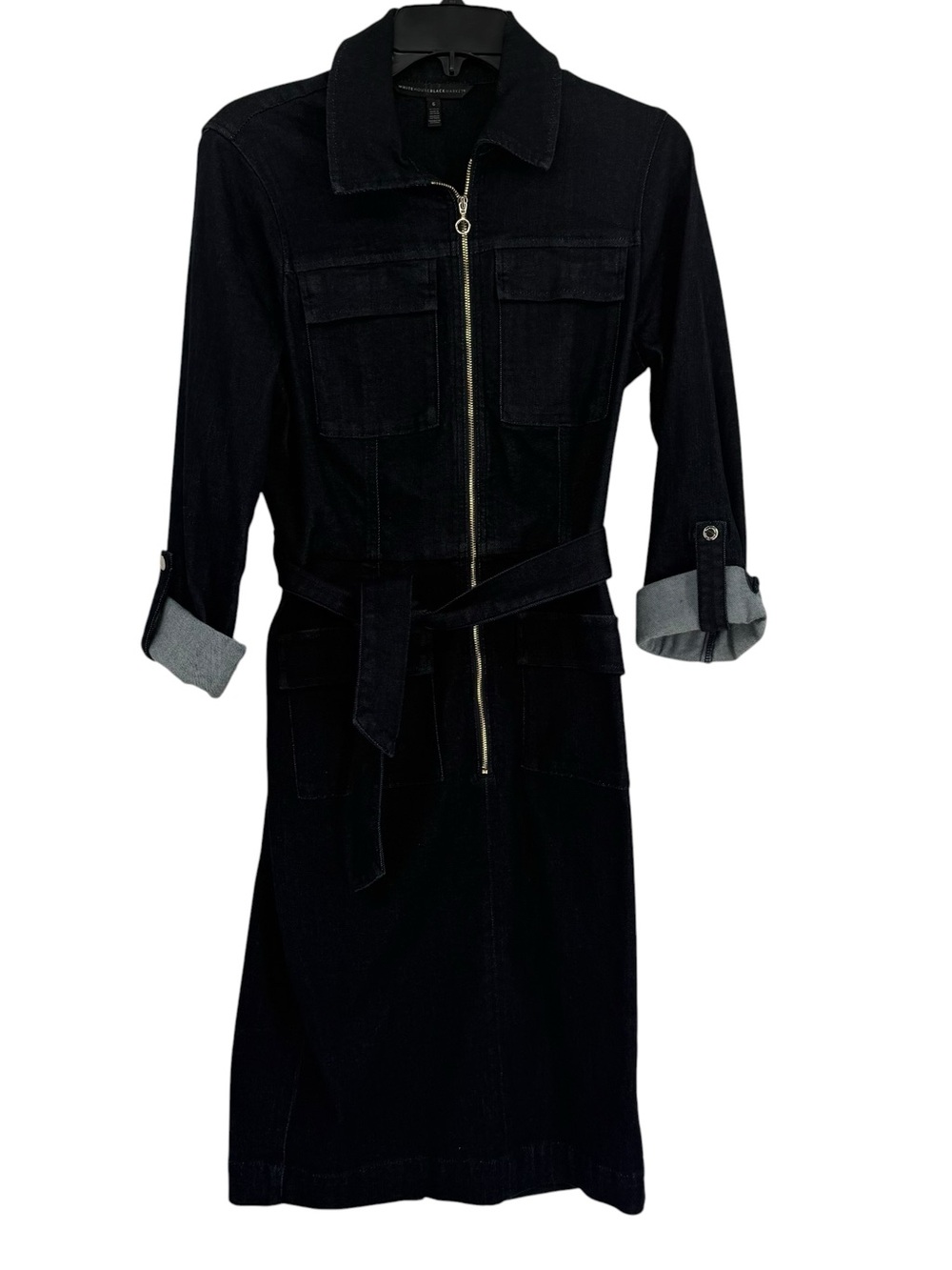 WHITE HOUSE BLACK MARKET (WHBM) Zip Front Dark Denim Stretch Dress Size  6